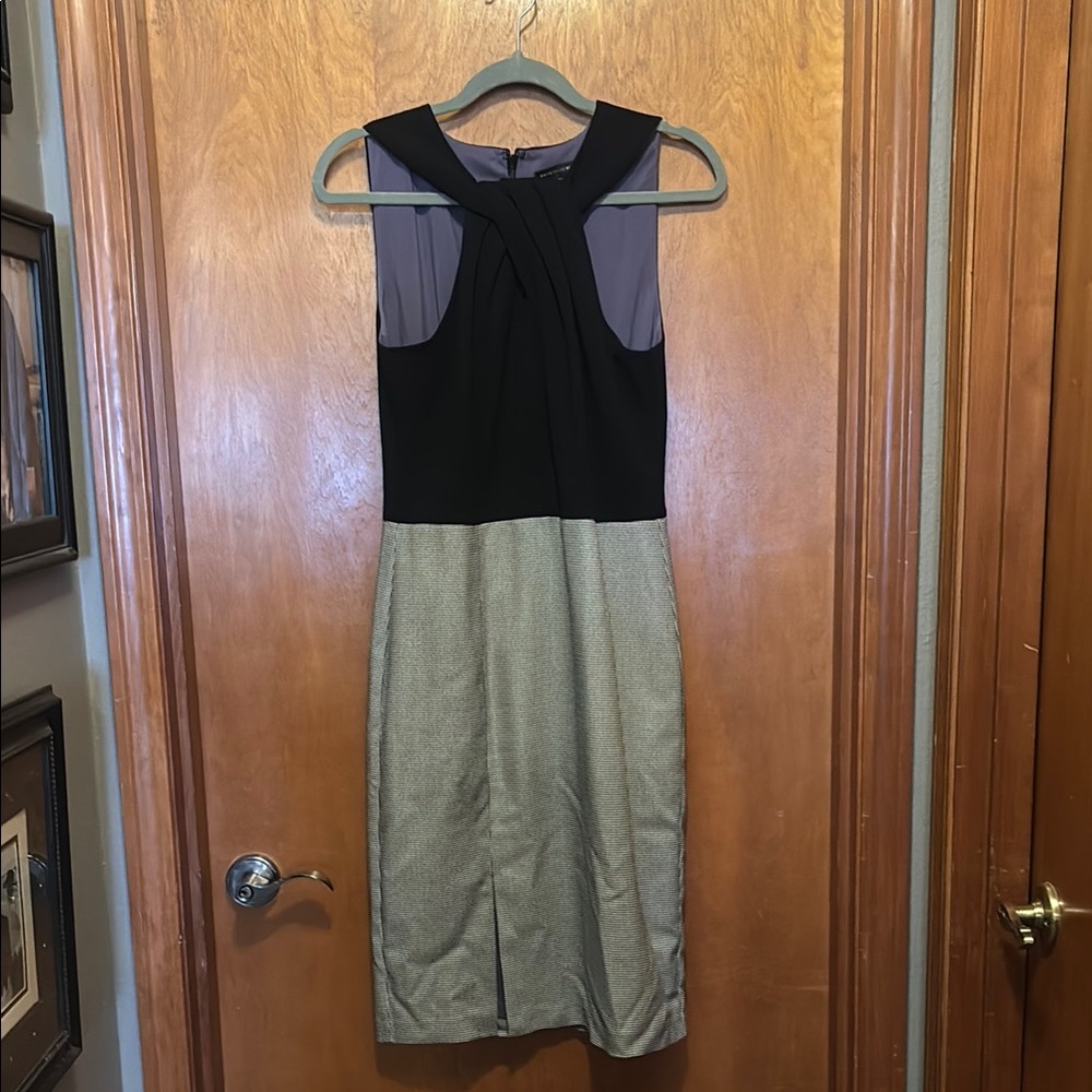 White House Black Market Black and Tan Halter Sheath Dress